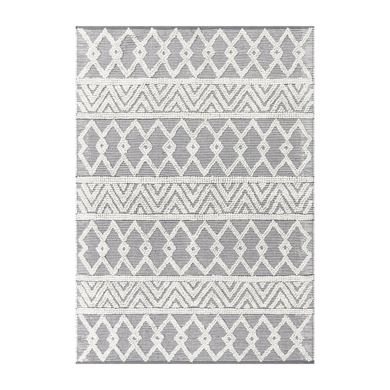 Adelina Handwoven Area Rug Cotton/Polyester Blend in Gray and Ivory Geometric Diamond Pattern