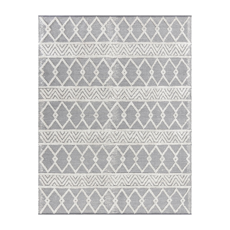 Adelina Handwoven Area Rug Cotton/Polyester Blend in Gray and Ivory Geometric Diamond Pattern
