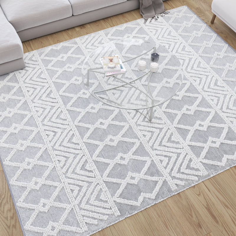 Adelina Handwoven Area Rug Cotton/Polyester Blend in Gray and Ivory Geometric Diamond Pattern