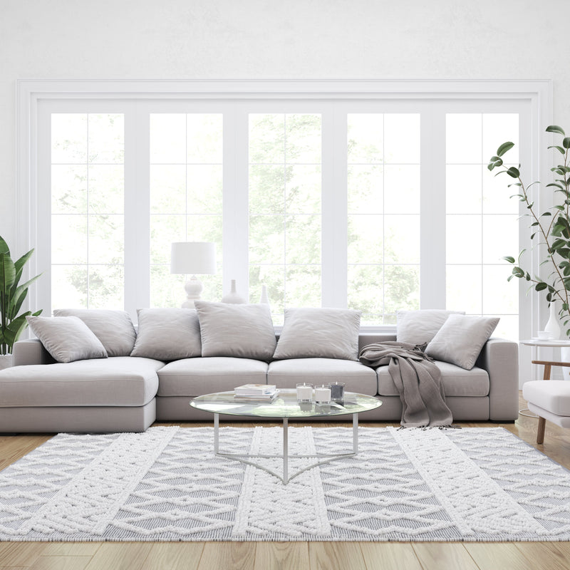 Adelina Handwoven Area Rug Cotton/Polyester Blend in Gray and Ivory Geometric Diamond Pattern