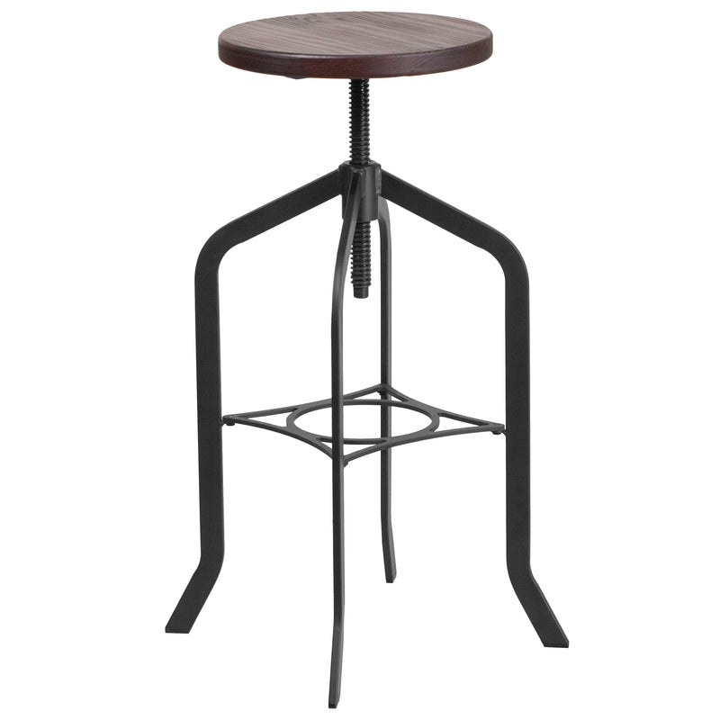 Bergen 30 Inch Black Metal And Wood Bar Counter Stool With Adjustable Height Seat And 360° Swivel