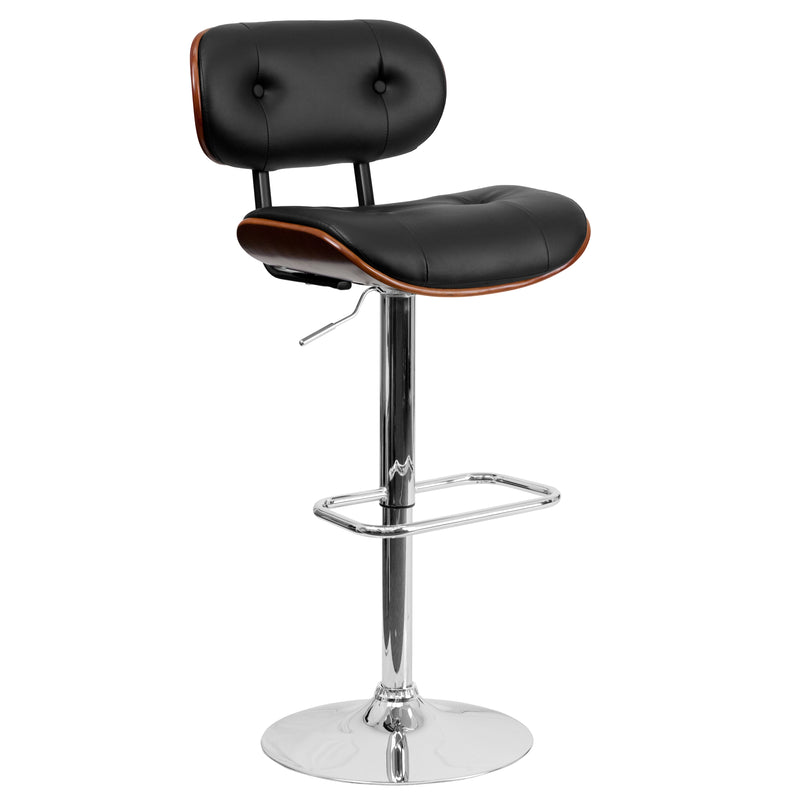 Melbourne Adjustable Height Barstool Contemporary Black Vinyl Tufted Bentwood Counter Stool with Chrome Base & Integrated Footrest