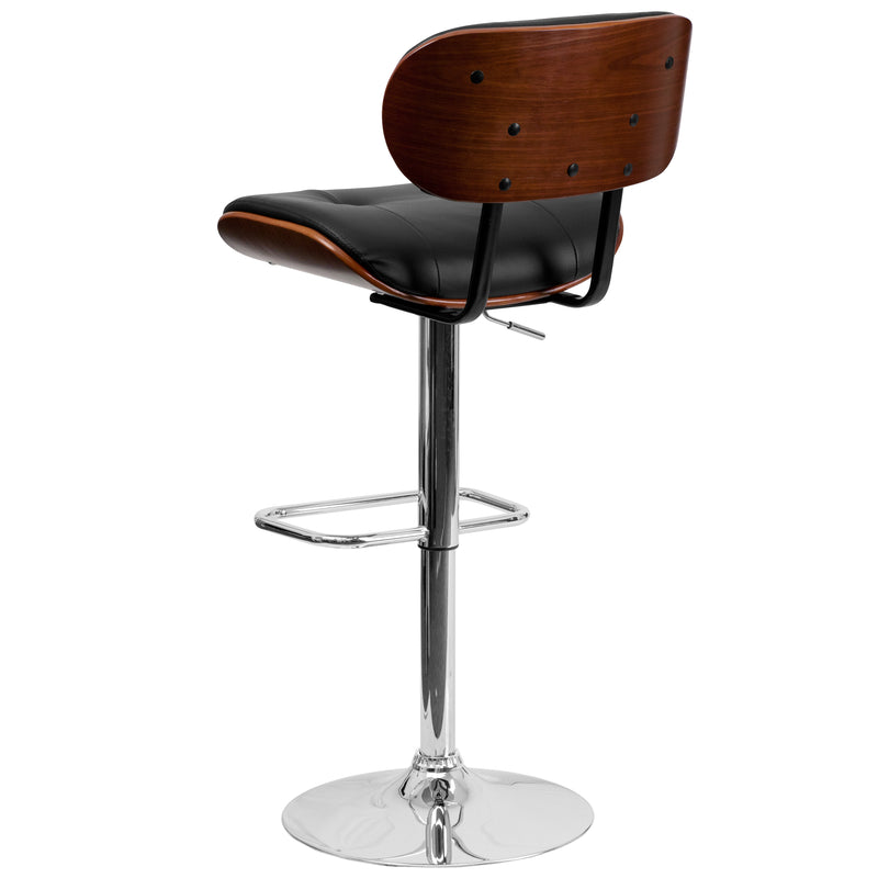 Melbourne Adjustable Height Barstool Contemporary Black Vinyl Tufted Bentwood Counter Stool with Chrome Base & Integrated Footrest