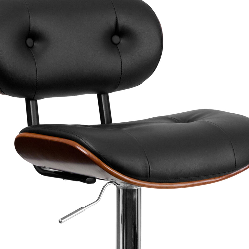 Melbourne Adjustable Height Barstool Contemporary Black Vinyl Tufted Bentwood Counter Stool with Chrome Base & Integrated Footrest