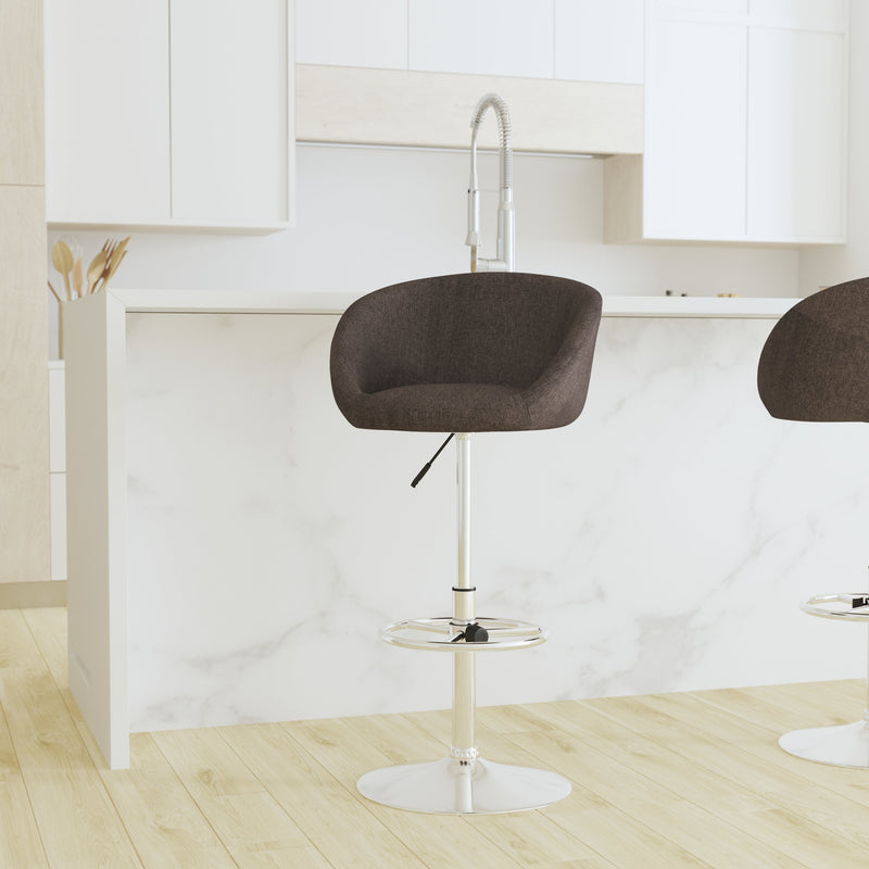 Valencia Bucket Seat Bar and Dining Stool with 360 Swivel, Adjustable Height and Chrome Footrest