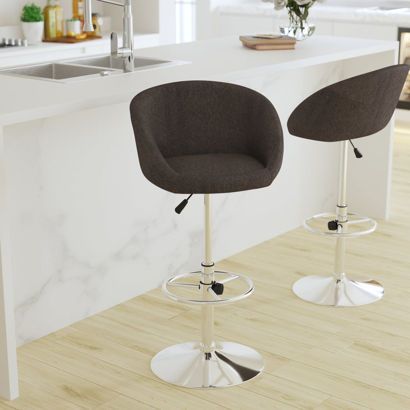 Valencia Bucket Seat Bar and Dining Stool with 360 Swivel, Adjustable Height and Chrome Footrest