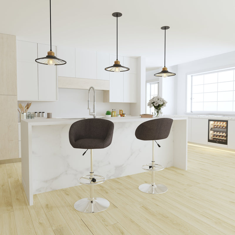 Valencia Bucket Seat Bar and Dining Stool with 360 Swivel, Adjustable Height and Chrome Footrest