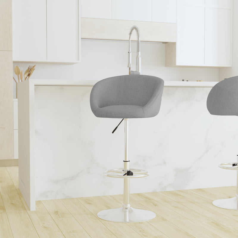 Valencia Bucket Seat Bar and Dining Stool with 360 Swivel, Adjustable Height and Chrome Footrest