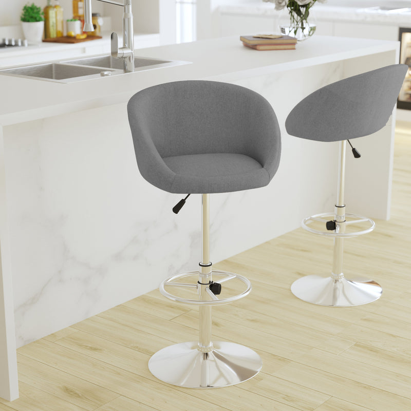 Valencia Bucket Seat Bar and Dining Stool with 360 Swivel, Adjustable Height and Chrome Footrest