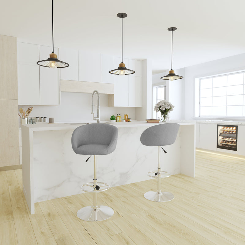 Valencia Bucket Seat Bar and Dining Stool with 360 Swivel, Adjustable Height and Chrome Footrest