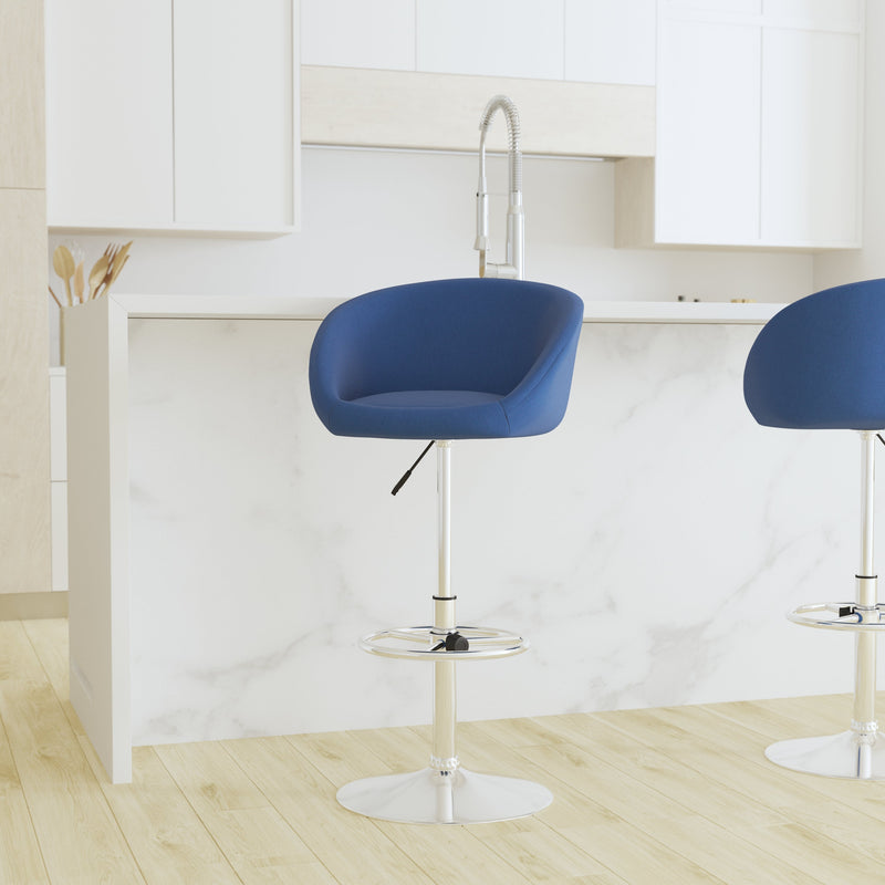 Valencia Bucket Seat Bar and Dining Stool with 360 Swivel, Adjustable Height and Chrome Footrest