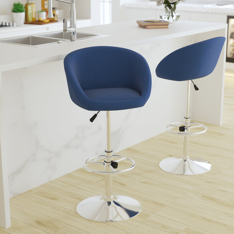 Valencia Bucket Seat Bar and Dining Stool with 360 Swivel, Adjustable Height and Chrome Footrest