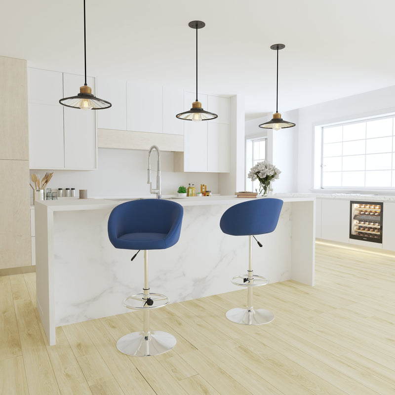 Valencia Bucket Seat Bar and Dining Stool with 360 Swivel, Adjustable Height and Chrome Footrest