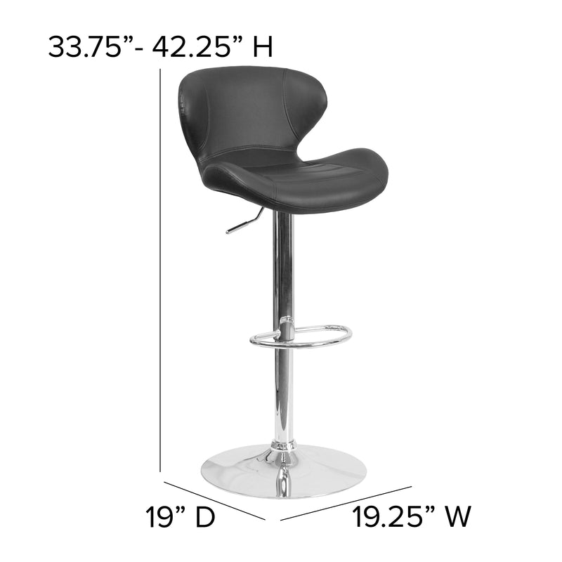 Quincy Adjustable Height Barstool Contemporary Bar Height Stool with Curved Back and Chrome Base with Footrest