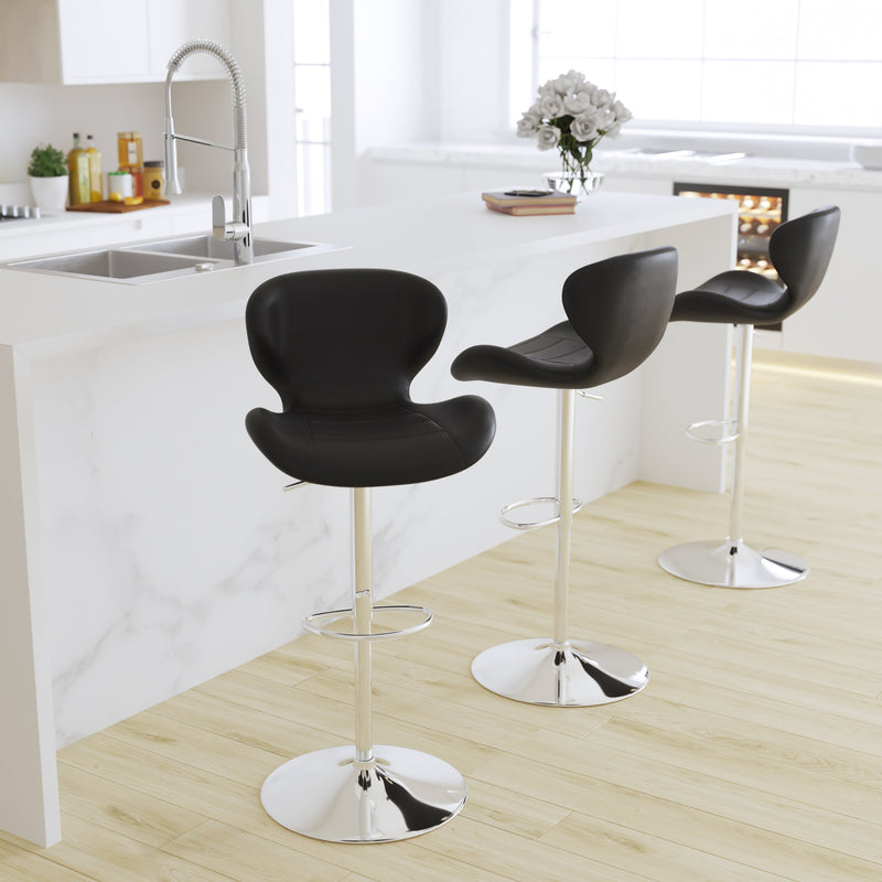 Quincy Adjustable Height Barstool Contemporary Bar Height Stool with Curved Back and Chrome Base with Footrest