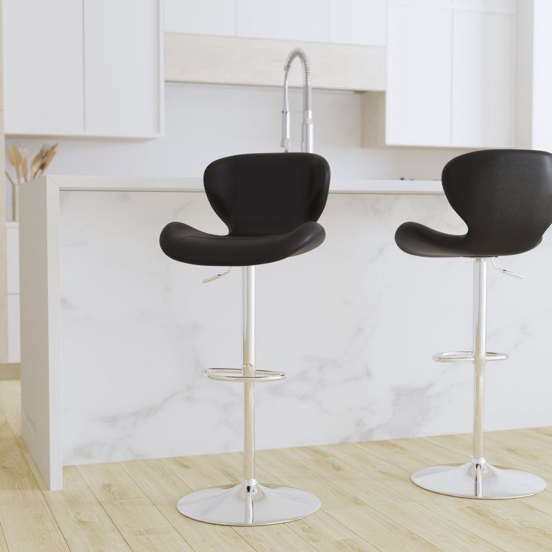 Quincy Adjustable Height Barstool Contemporary Bar Height Stool with Curved Back and Chrome Base with Footrest