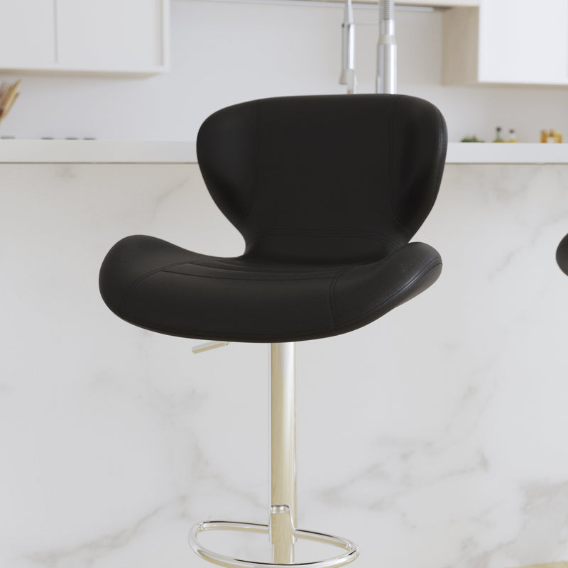 Quincy Adjustable Height Barstool Contemporary Bar Height Stool with Curved Back and Chrome Base with Footrest
