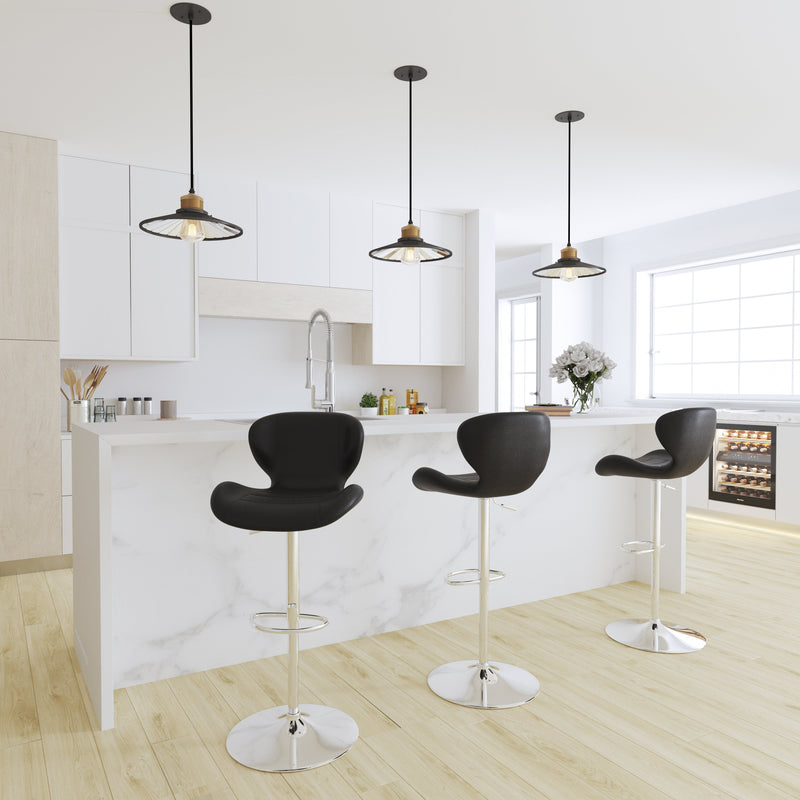 Quincy Adjustable Height Barstool Contemporary Bar Height Stool with Curved Back and Chrome Base with Footrest