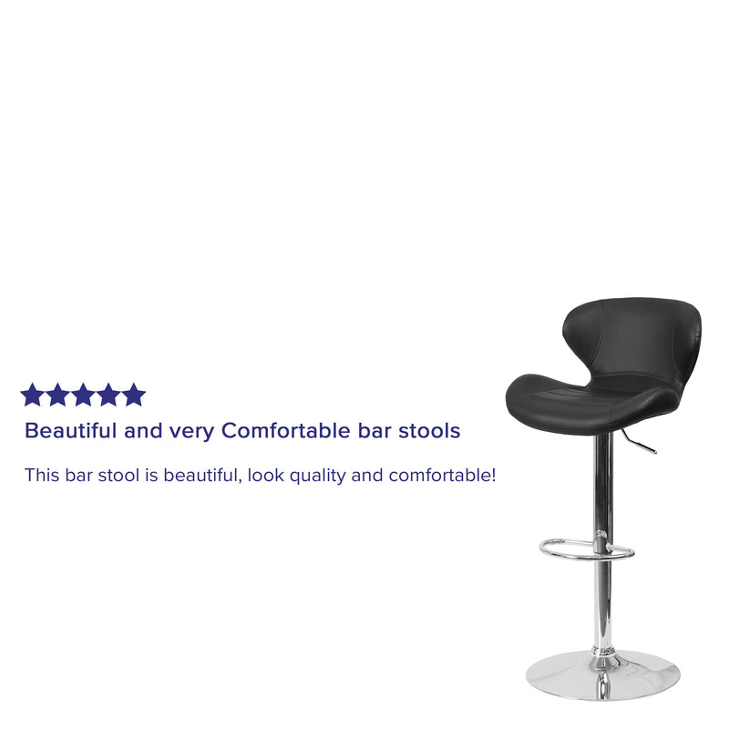 Quincy Adjustable Height Barstool Contemporary Bar Height Stool with Curved Back and Chrome Base with Footrest