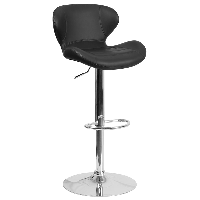 Quincy Adjustable Height Barstool Contemporary Bar Height Stool with Curved Back and Chrome Base with Footrest