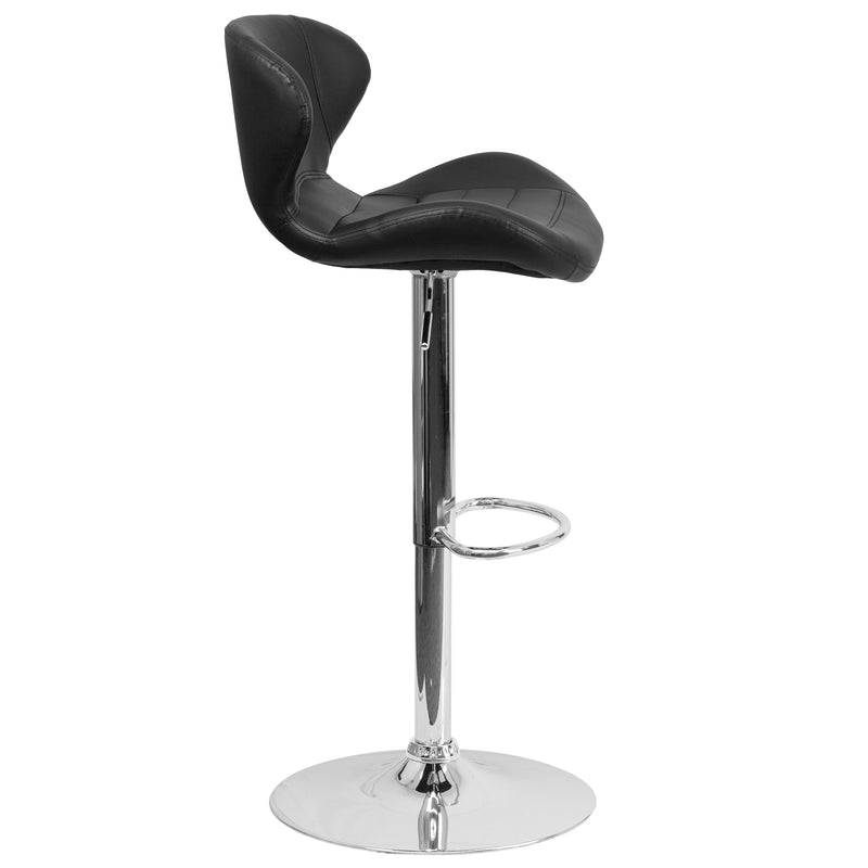 Quincy Adjustable Height Barstool Contemporary Bar Height Stool with Curved Back and Chrome Base with Footrest
