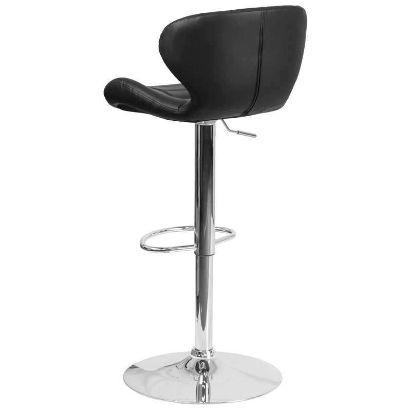 Quincy Adjustable Height Barstool Contemporary Bar Height Stool with Curved Back and Chrome Base with Footrest