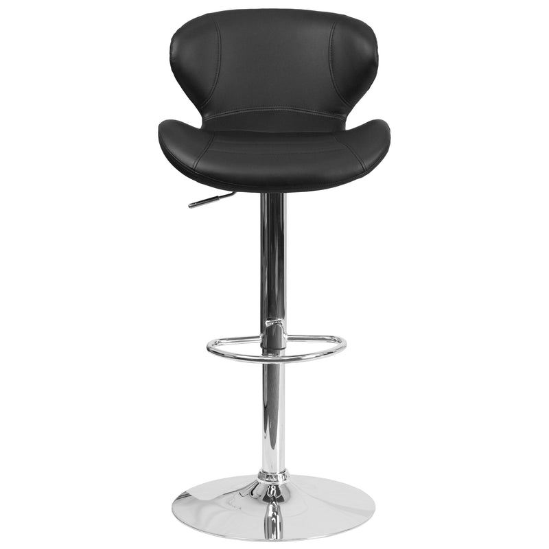Quincy Adjustable Height Barstool Contemporary Bar Height Stool with Curved Back and Chrome Base with Footrest