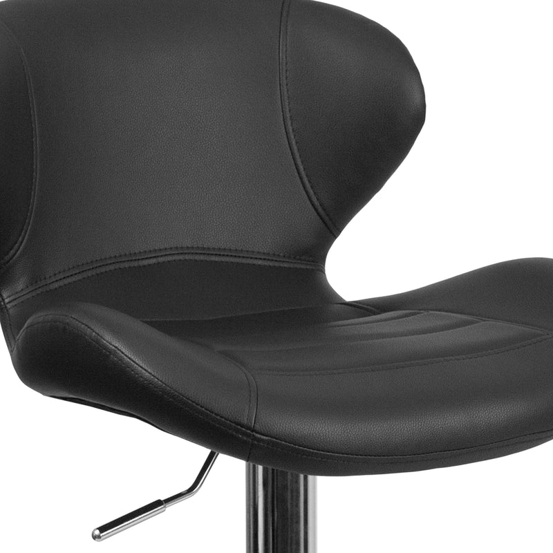 Quincy Adjustable Height Barstool Contemporary Bar Height Stool with Curved Back and Chrome Base with Footrest