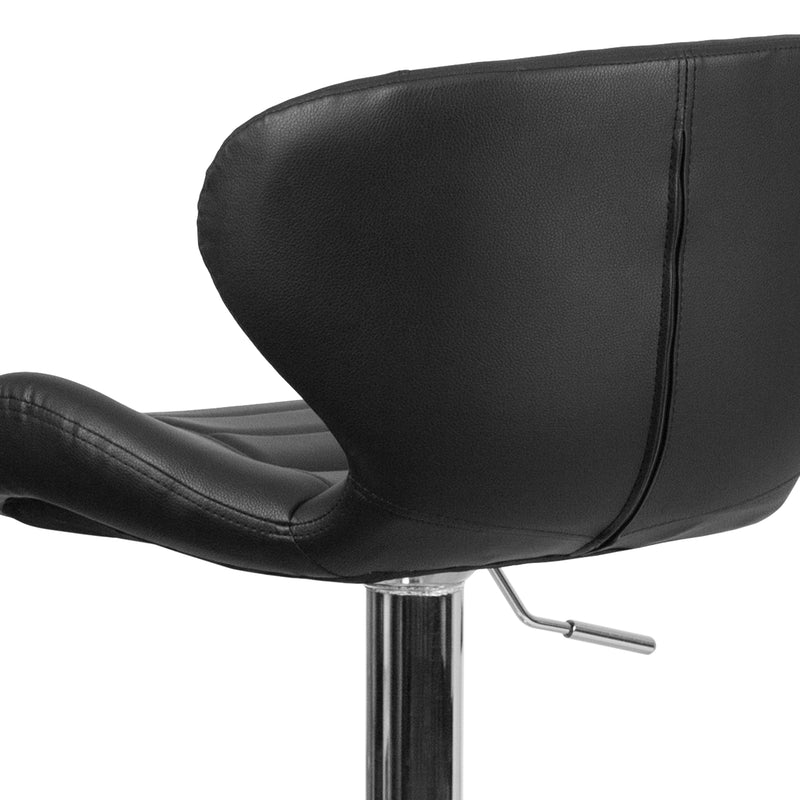 Quincy Adjustable Height Barstool Contemporary Bar Height Stool with Curved Back and Chrome Base with Footrest