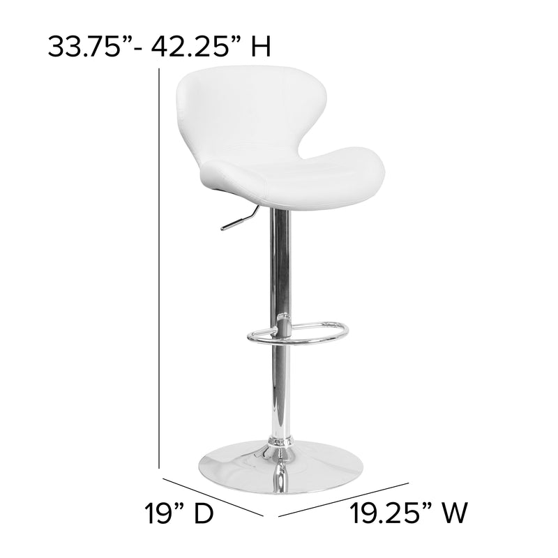 Quincy Adjustable Height Barstool Contemporary Bar Height Stool with Curved Back and Chrome Base with Footrest
