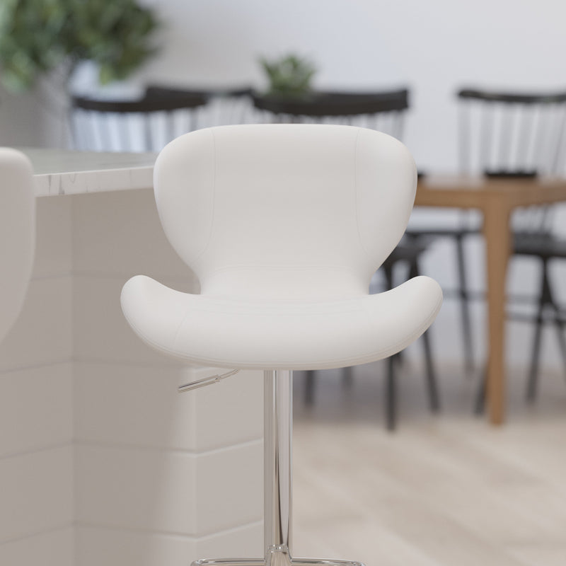 Quincy Adjustable Height Barstool Contemporary Bar Height Stool with Curved Back and Chrome Base with Footrest