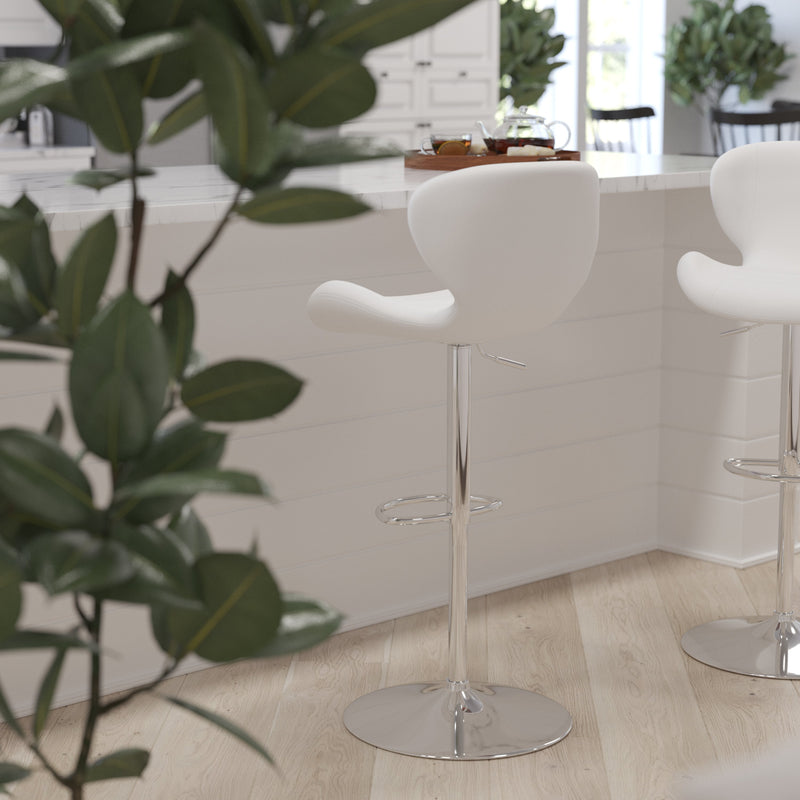 Quincy Adjustable Height Barstool Contemporary Bar Height Stool with Curved Back and Chrome Base with Footrest
