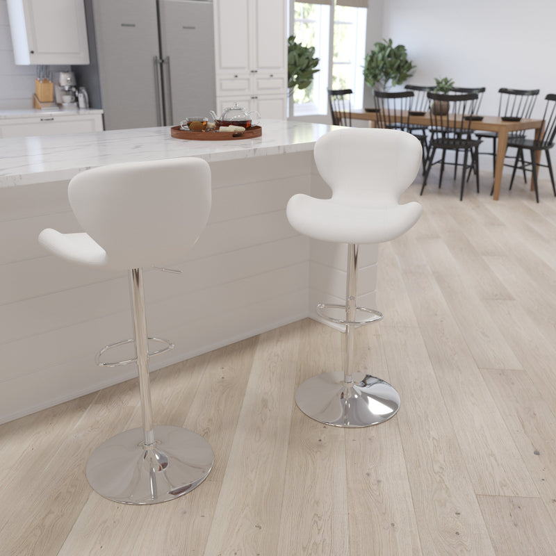 Quincy Adjustable Height Barstool Contemporary Bar Height Stool with Curved Back and Chrome Base with Footrest