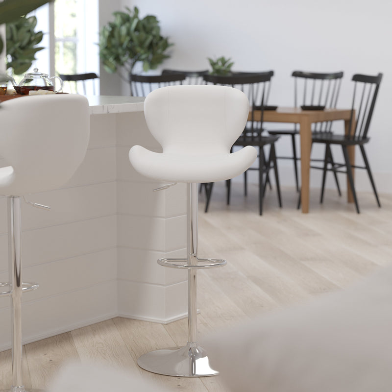 Quincy Adjustable Height Barstool Contemporary Bar Height Stool with Curved Back and Chrome Base with Footrest
