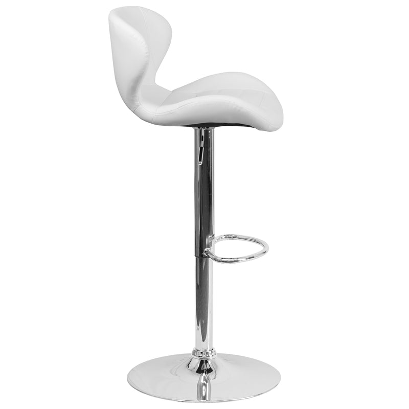 Quincy Adjustable Height Barstool Contemporary Bar Height Stool with Curved Back and Chrome Base with Footrest
