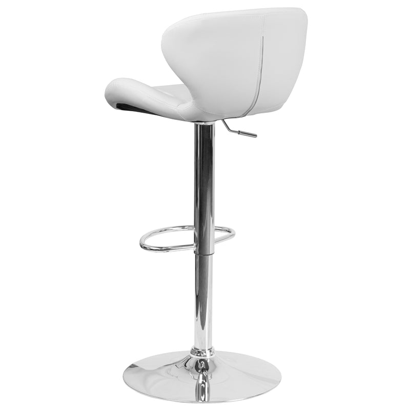 Quincy Adjustable Height Barstool Contemporary Bar Height Stool with Curved Back and Chrome Base with Footrest