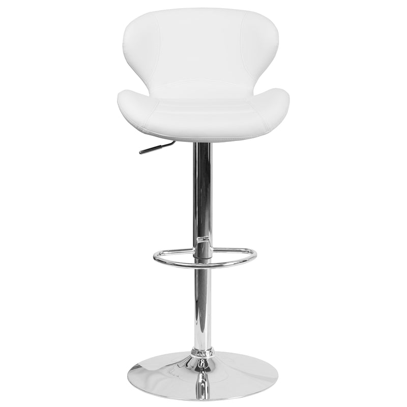 Quincy Adjustable Height Barstool Contemporary Bar Height Stool with Curved Back and Chrome Base with Footrest