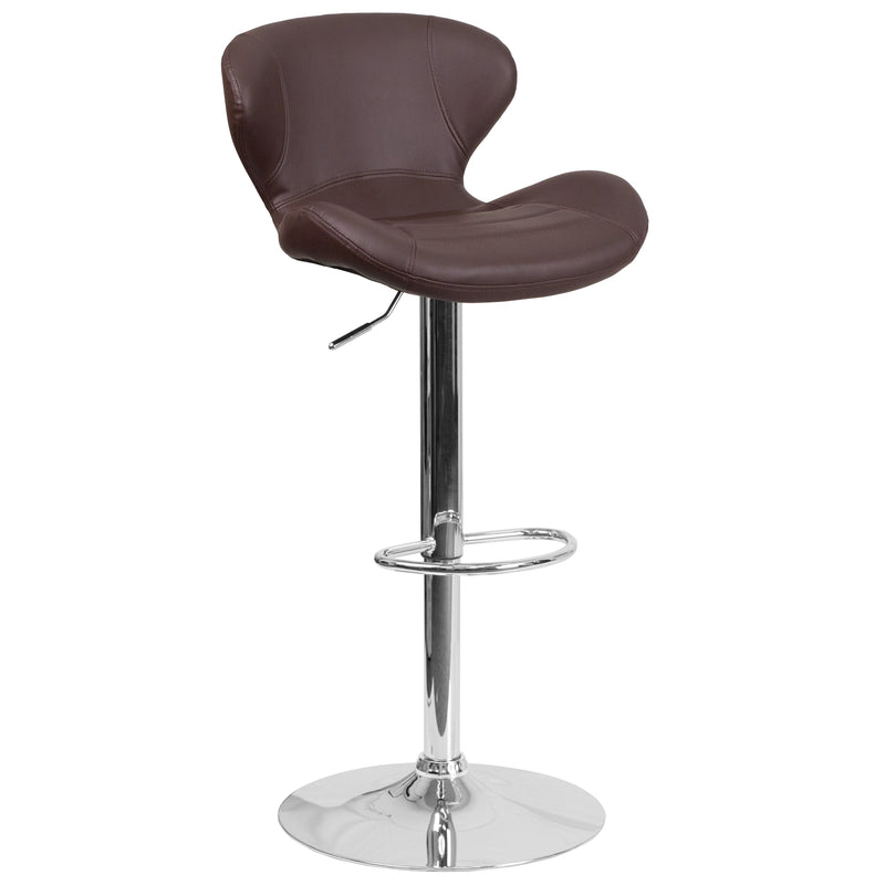 Quincy Adjustable Height Barstool Contemporary Bar Height Stool with Curved Back and Chrome Base with Footrest