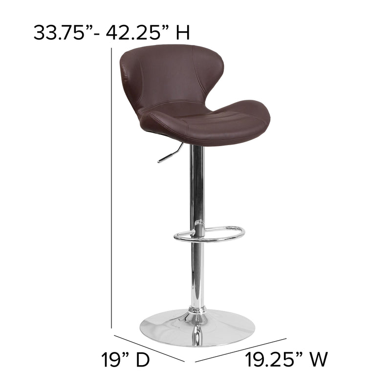 Quincy Adjustable Height Barstool Contemporary Bar Height Stool with Curved Back and Chrome Base with Footrest