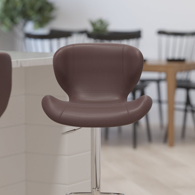 Quincy Adjustable Height Barstool Contemporary Bar Height Stool with Curved Back and Chrome Base with Footrest