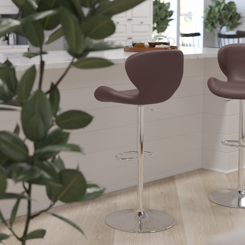 Quincy Adjustable Height Barstool Contemporary Bar Height Stool with Curved Back and Chrome Base with Footrest