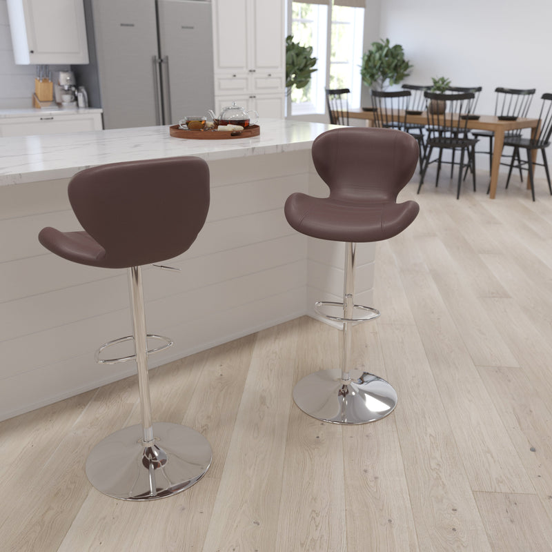 Quincy Adjustable Height Barstool Contemporary Bar Height Stool with Curved Back and Chrome Base with Footrest