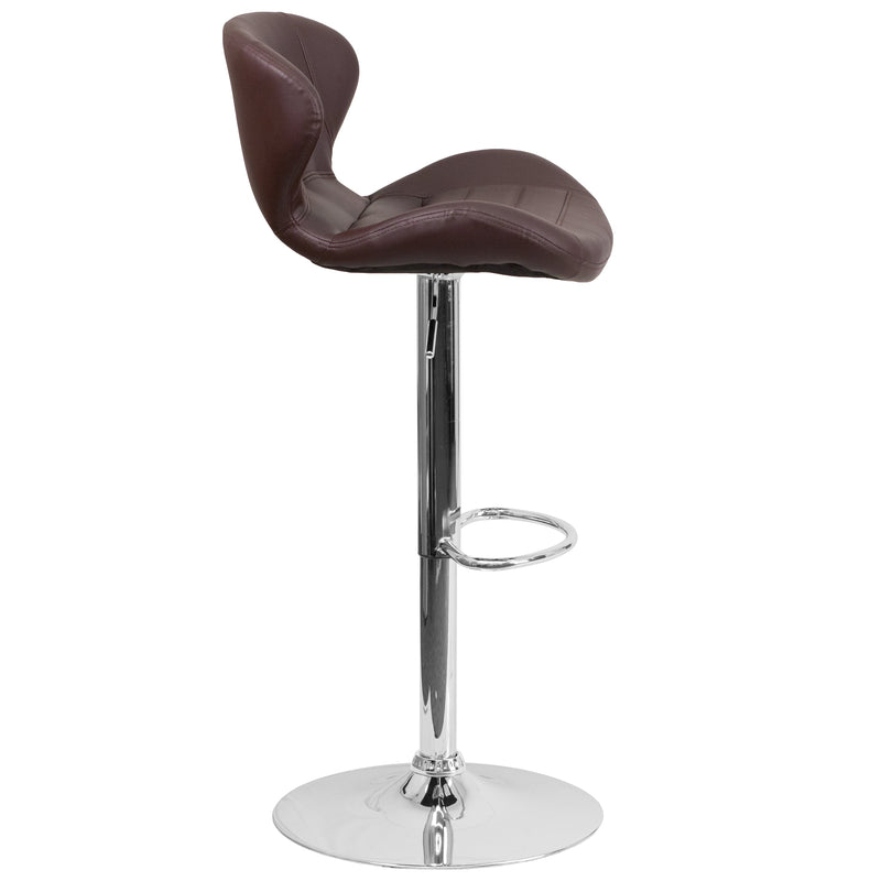 Quincy Adjustable Height Barstool Contemporary Bar Height Stool with Curved Back and Chrome Base with Footrest