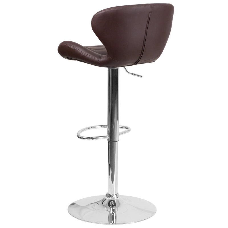 Quincy Adjustable Height Barstool Contemporary Bar Height Stool with Curved Back and Chrome Base with Footrest