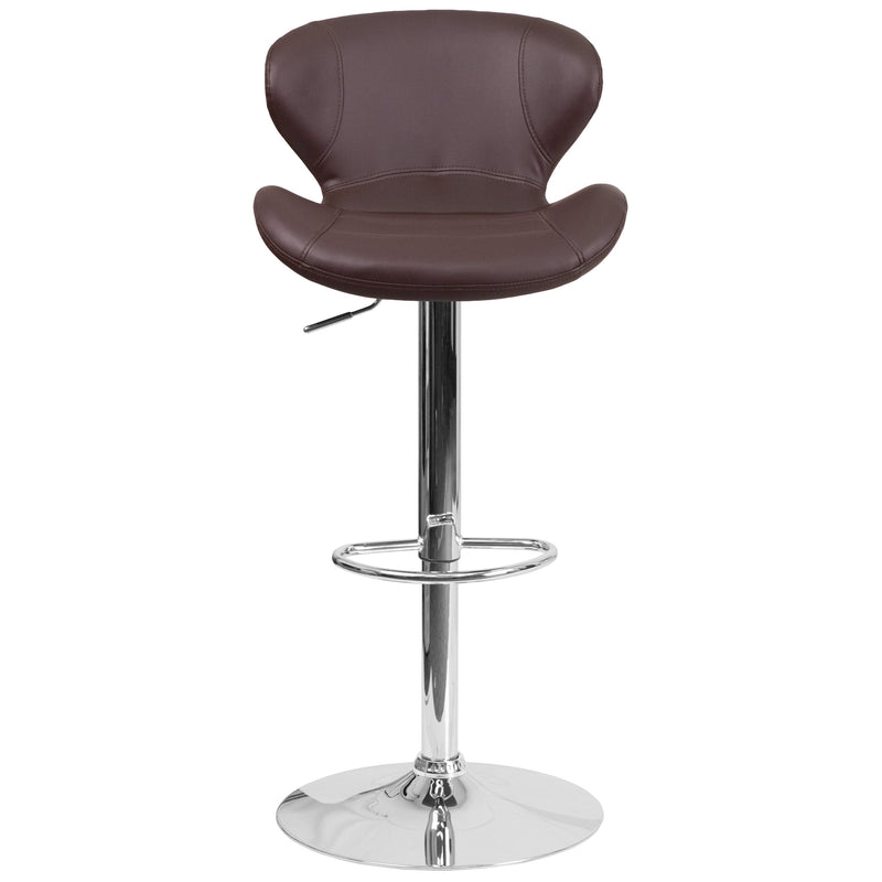 Quincy Adjustable Height Barstool Contemporary Bar Height Stool with Curved Back and Chrome Base with Footrest