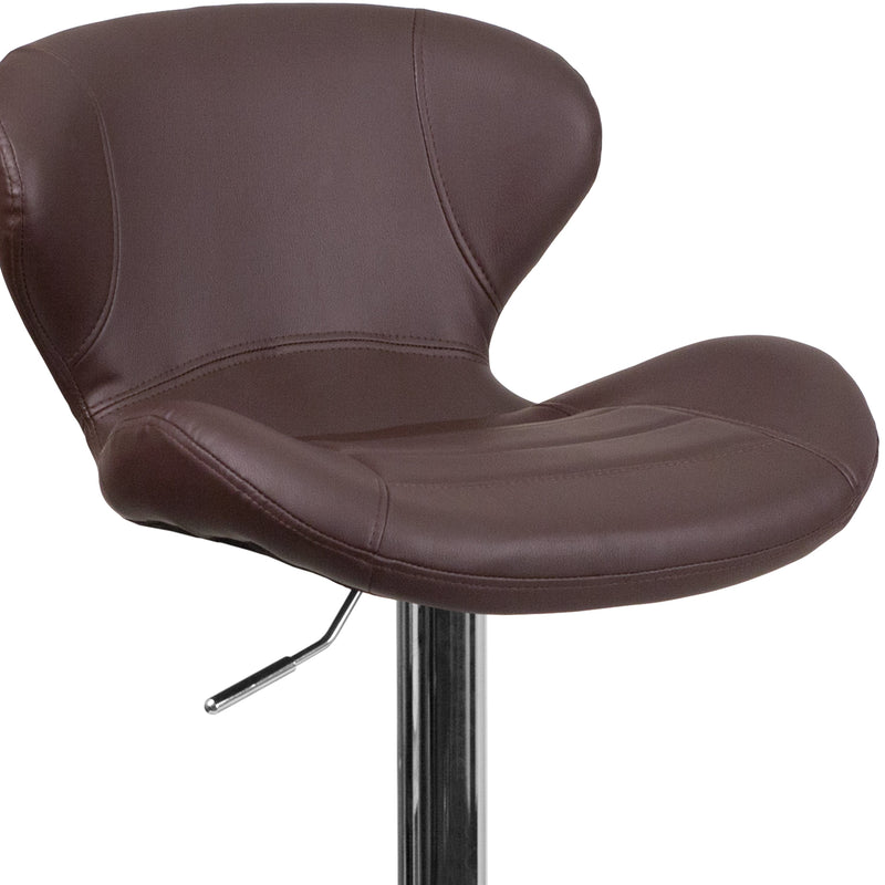 Quincy Adjustable Height Barstool Contemporary Bar Height Stool with Curved Back and Chrome Base with Footrest