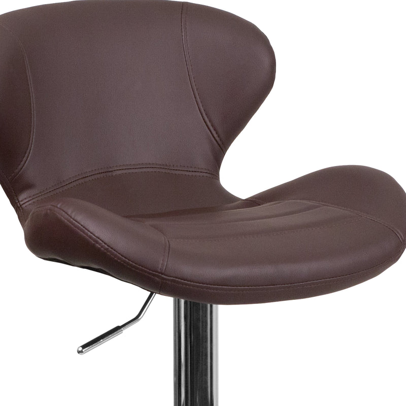 Quincy Adjustable Height Barstool Contemporary Bar Height Stool with Curved Back and Chrome Base with Footrest