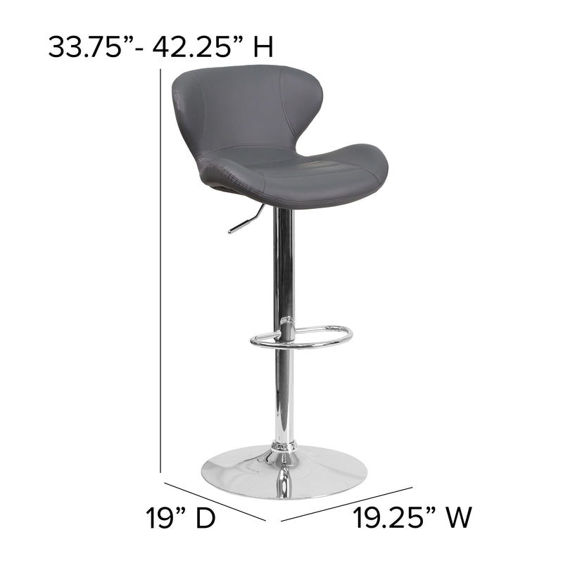 Quincy Adjustable Height Barstool Contemporary Bar Height Stool with Curved Back and Chrome Base with Footrest