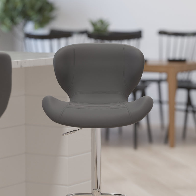 Quincy Adjustable Height Barstool Contemporary Bar Height Stool with Curved Back and Chrome Base with Footrest