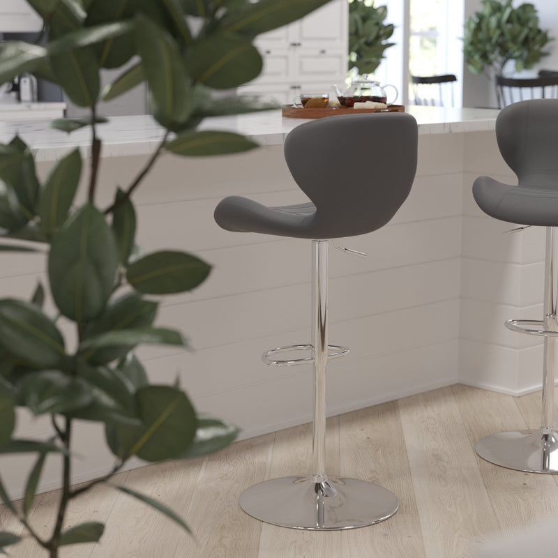 Quincy Adjustable Height Barstool Contemporary Bar Height Stool with Curved Back and Chrome Base with Footrest